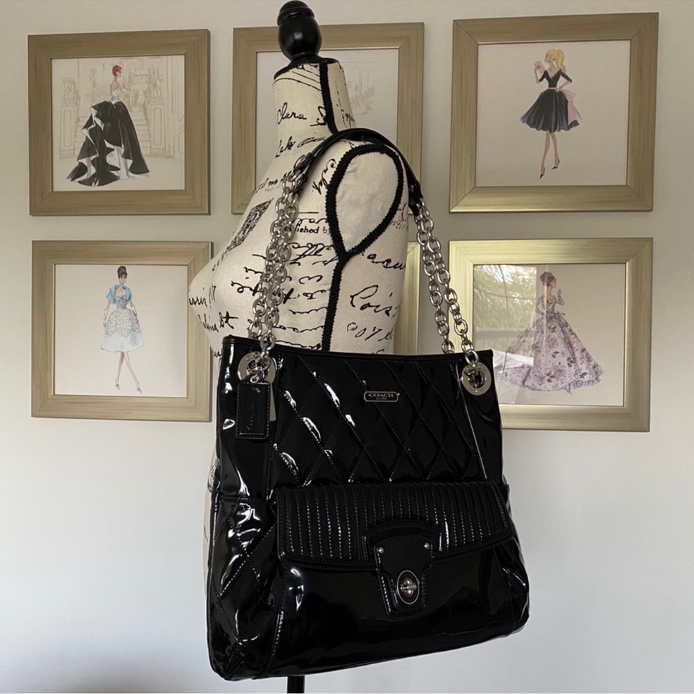 Coach Black Poppy Patent Leather Quilted Purse - Picture 2 of 8